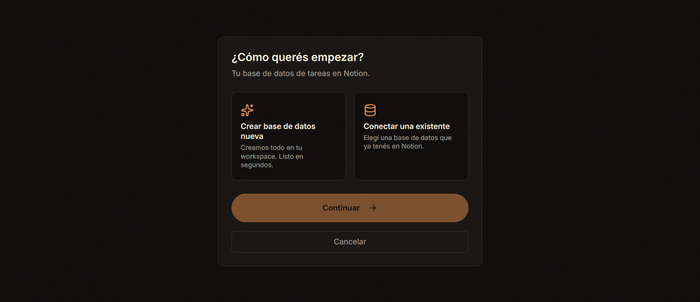 Pantalla de conexión con Notion