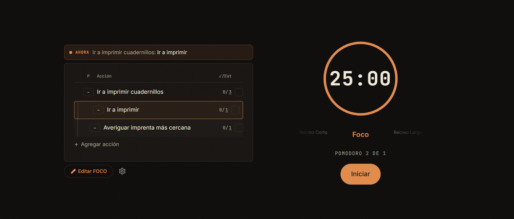 Timer de FOCO Pomodoro en uso