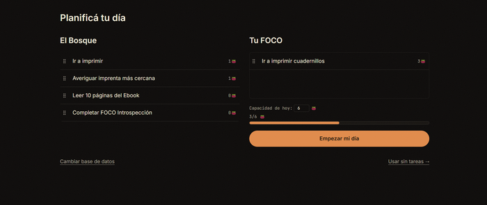FOCO del día, lista de tareas priorizadas